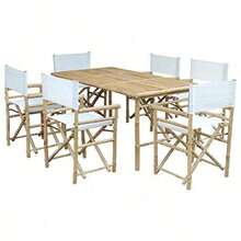 Mesa rectangular de bambú con 6 sillas de director. - Blanco - Ver 3