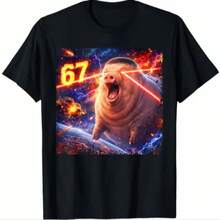 Camiseta Unisexo John Pork Fade Pig Haircut 67 Six SevenTuff Meme - Negro - Ver 1