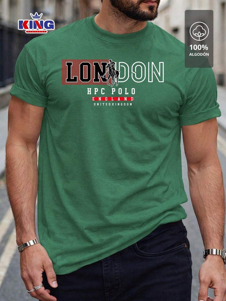 Original HPC POLO T-Shirt With Round Neck And Short Sleeves – Themed Graphic Design "HPC: London England Heritage" – 100% Cotton - 水鴨藍 - 查看 1