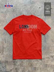Original HPC POLO T-Shirt With Round Neck And Short Sleeves – Themed Graphic Design "HPC: London England Heritage" – 100% Cotton - 紅色 - 查看 2