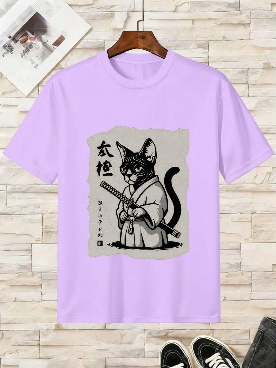 Camiseta de algodón para niño Cat Samurai - Rosa - Ver 1