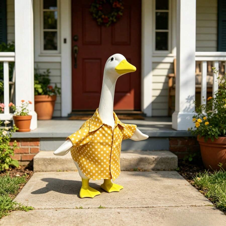 Goose Hawaiian Shirt For 23 Goose Statue Dot Print Tops For Outdoor Garden Yard Patio Decor - Yellow - View 1