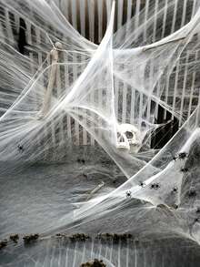 1Set 200g Elastic Halloween Spider Web With 40Pcs Spiders – Cotton Hanging Cobweb Decor For Home, Haunted House, Bar & Ghost Festival Spooky Scene Decorations - View 6