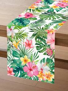 1件夏威夷風桌旗,180*35cm 花卉龜背葉圖案聚酯纖維桌布,夏威夷主題生日派對用品桌旗 - 彩色 - 查看 7