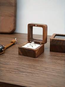 Wooden Jewelry Box, Black Walnut Jewelry Organizer For Rings, Necklaces, Earrings, Vintage Engagement Ring Storage Box - Square-shaped, White-lined, With Windows - View 7