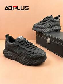 Suburban Outing Casual Sneakers For Men, Wild Simple PU Upper, Suburban Walking Non-Slip Rubber Sole - 黑色 - 查看 1