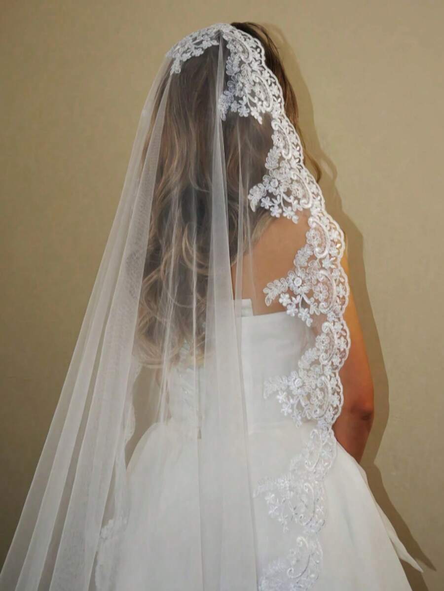 1 pezzo Velo corto vintage con motivo floreale in pizzo, acconciatura da sposa, design senza volto, adatto per estate e spiaggia