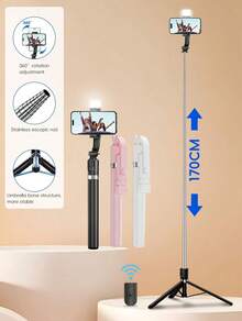 70'' Extendable Selfie Stick Tripod With Wireless Remote & Light - Portable Phone Stand For Smartphones And Cell Phones - View 1