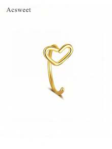 2pcs/1pc Heart-Shaped Gold & Silver Fake Nose Ring Set, Minimalist Daily Wear, Faux Piercing Nose Jewelry, Hypoallergenic, For Women - Multicolor - View 5