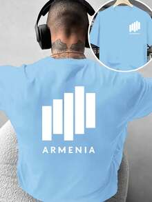 Camiseta de moda masculina creativa de doble cara ARMENIA Armenia Print: Minimalista, Genial y Única, adecuada para uso diario casual en casa o para actividades de fitness al aire libre, u - Negro - Ver 8