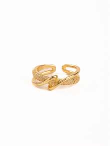 1 pièce Bague ouverte en croix pavée de CZ et polie de luxe, bague en cuivre ajustable pour femmes, bijoux de mode étincelants, fête, cadeau d'anniversaire - Multicolore - Voir 5