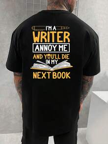 Camiseta de hombre, de alta calidad, camiseta con estampado Soy escritor, camiseta blanca con diseño estampado, camiseta divertida para hombre, ropa creativa, ropa casual, diseño mi - Negro - Ver 6