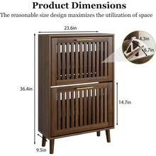Shoe Cabinet, Shoe Storage Cabinet With 2 Flip Drawers With Slats, Narrow Shoe Cabinet Entryway, Freestanding Shoe Organizer Cabinet With Golden Handles, Slim LX89 - 天然木材 - 查看 9