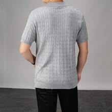 Men's Twisted Floral Pattern Polo Collar Slim Fit Short Sleeve Sweater - Grey - View 5