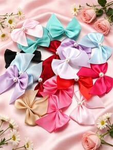 50PCS/20PCS Half-Round Patch Beads Handmade Ribbon Bows, DIY Jewelry Hair Accessories, Clothing Doll Decoration DIY Apparel Headwear Decoration Accessories - Half-circle Pearl Bow - View 6