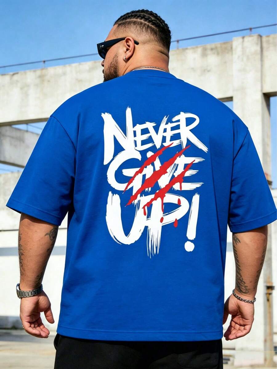 Plus Size Men's Fashion Loose Short Sleeve T-Shirt | Exquisite Design | Summer Essential | Easy To Match | Show Your Style, Gift For Boyfriend Sports - Blue - View 1