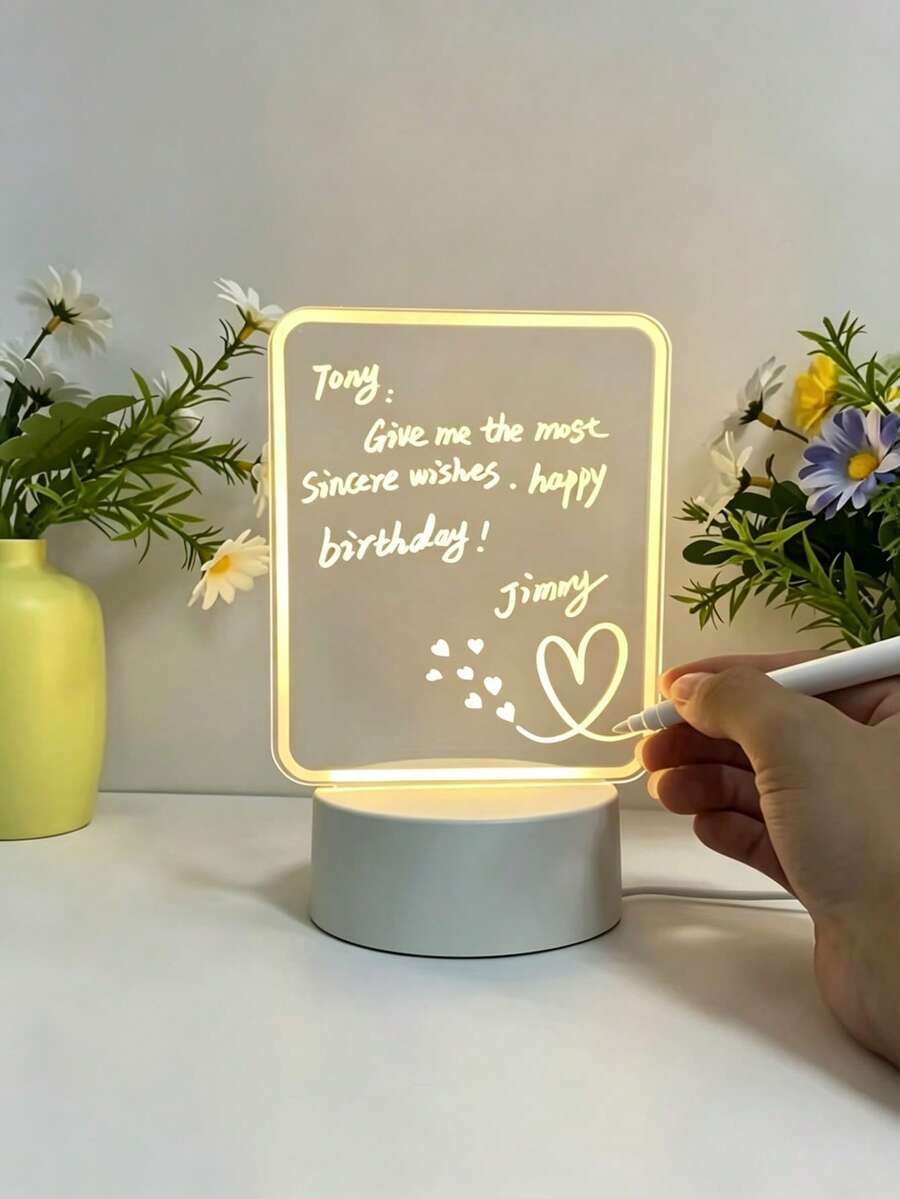 LED Acrylic Message Board With USB Light Base, Dry Erase Memo Board, Reusable Writing Board With Pen, Illuminated Acrylic Note Board, Office Desk Accessories, Bedroom Night Light, Daily Planner, Reminder Board, Study Desk Decor, Holiday Gift