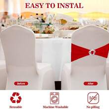10pcs Spandex Chair Back Decorative Tie Straps, Elastic Chair Bands With Bows And Crown-Shaped Buckle Sliders, For Graduation Season, Prom, Wedding, Party, Banquet Decoration - Red - View 4