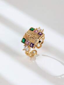 Anillo abierto de estilo mexicano con Virgen María de circonita multicolor - anillo - Ver 8