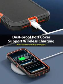 適用於 iPhone 17 Pro Max 5G 6.9 吋的重型雙層防震防摔保護手機殼，附接口防塵防刮裝甲背殼，黑色/橘色。3合1重型保護手機殼 [防震] [防摔] [防滑] 多層保護手機殼，為您的行動裝置提供強效保護 - 黑橙 - 查看 4