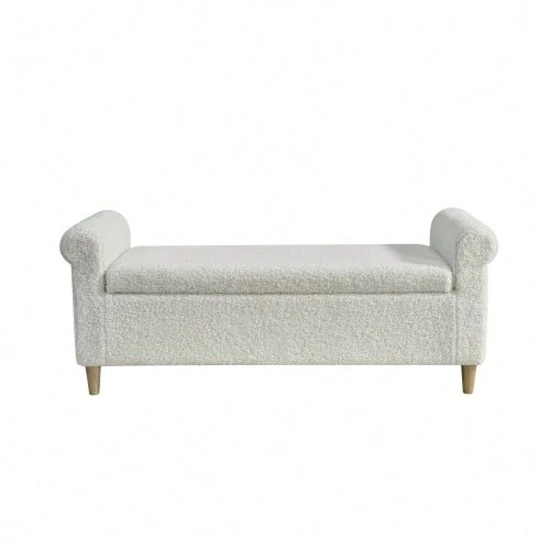 Footstool With Storage Space, Fabric-Covered Footrest With Hinged Lid, Compact Scandinavian-Style Stool For Living Room Or Bedroom - White - View 1