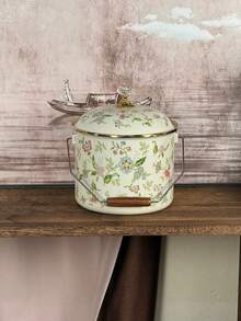 Vintage Luxury Enamel Storage Bucket With Lid, Large Capacity Home Storage Jar, Classic Colorful Floral Print Design, Fine Smooth Enamel Material Moisture-Proof Stain-Resistant Easy To Clean, Equipped With Metal Handle And Wooden Grip, Convenient And Effortless To Move, Sealed Lid Design Effectively Prevents Dust And Insects, Practical Storage For Kitchen Ingredients, Snacks And Dried Goods - View 11