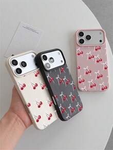 1pc Fashion 3 Pieces Set Full-Screen White Bow & Cherry Painted Pattern Phone Case, Lychee Texture TPU Anti-Drop Anti-Scratch Soft Shell Compatible With Apple 11/12/13/14/14plus/15/15plus/16/16plus/7/8plus/17/17pro And Other Models Protective Cover - Multicolor - View 5