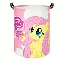 Miniso 粉色圓點底色我的小馬寶莉Fluttershy角色與Logo印花可折疊防水洗衣籃，便攜手把衣服收納整理箱 - 彩色 - 查看 4