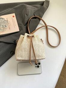 Fashionable New Style Shoulder Crossbody Handbag Tote Bag Work Commuter Bag Textured Drawstring Bucket Bag Minimalist Fashion Shoulder Bag - Beige - View 8