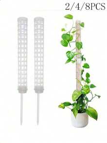 2/4/8pcs Stackable Plant Climbing Trellis, Plastic Hollow Moss Pole, Potted Garden Vine Plant Support Stake - White 3 - View 1