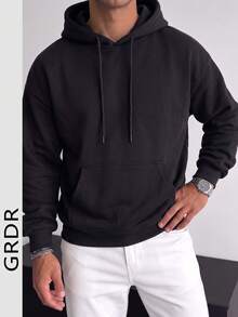 Men's Casual Loose Fit Hoodie Sweatshirt, Fashionable Style, Suitable For Autumn/Winter - Black - View 2