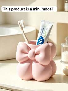 Mini Cream Bow Creative Fun Toothbrush Holder, Toothbrush Cup, Desktop Storage Rack, Can Hold Toothbrush, Toothpaste, Flower Pot, Vase, Vanity Decor, Bathroom Supplies. Warm Home Bathroom Decor Autumn Decor Back To School Season - Multicolor - View 2