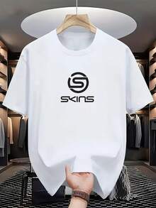 Camiseta casual estampada para hombre, corte regular, manga corta, cuello redondo, diseño con estampado Light BeigeS, lavable a máquina. - Blanco - Ver 1