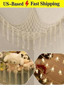 Stuffed Animal Storage Hammock Net,1PC-Ornament Hammock Macrame,Stuff Animal Storage Corner Hanging Net Holder,Mesh Hammock Fabric Ornament Organizer With Hooks,For Bedroom,Hanging Stuff Animal,Organizer Holder Large Size,Room Decor, Boho Valentine - 白色 - 查看 6