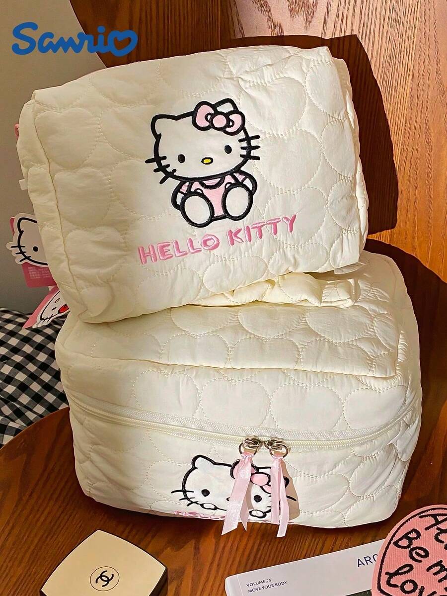 SANRIO 1 pieza Bolsa de almacenamiento de gran capacidad con licencia oficial de   , bolsa de maquillaje suave y transpirable, organizador de cosméticos multifuncional, bolsa de aseo, organizador de accesorios, bolsa de almacenamiento para viajes, adecuada para organización del hogar y viajes, estilo de dibujos animados lindo, regalo de cumpleaños y festividades para mujeres, novias, fans - Multicolor - Ver 1