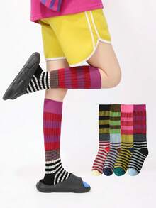1/4 Pairs Vintage Striped Compression Calf Socks, Women's Fashion Color-Block Long Socks, Slimming Barn Style Y2K Outfit, Pairs With Leather Shoes, Boots, Sandals, Suitable For Various Occasions - Multicolor - View 2