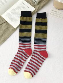 1/4 Pairs Vintage Striped Compression Calf Socks, Women's Fashion Color-Block Long Socks, Slimming Barn Style Y2K Outfit, Pairs With Leather Shoes, Boots, Sandals, Suitable For Various Occasions - Multicolor - View 10