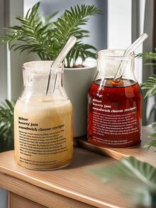 1pc 650ml Glass Cup With Straw And Letter, Ins Style Summer Glass Cold Drink Cup, Water Cup, Milk Cup, Coffee Cup, Juice Cup, Large Capacity Glass Cup, Suitable For Office And Outdoor Picnic, Holiday Birthday Party - Multicolor - View 2