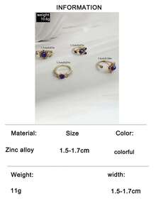 imoli 4pcs/Set Bohemian Beach Vacation Sun Moon Star Purple Faux Gemstone Sun Rhinestone Faux Amethyst Open Ring Set Stackable Rings, Perfect Gift For Travel, Friends And Besties - 32755-ring-purple-eP - View 10