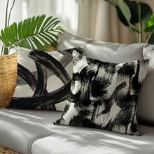 4pcs Vintage Abstract Ink Brush Stroke Pattern Cushion Covers, Single-Sided Printed Skin-Friendly Peach Skin Velvet Material, 45*45CM Pillow Covers Suitable For Room Decor, Indoor Sofa Living Room Decor, Party Decor, Decorative Cushion Covers Gift - Multicolor - View 5