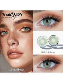 FRESH LADY Freshlady 1 paire de lentilles de contact colorées, 14,0-14,20 mm, utilisation annuelle ou 6 mois, lentilles de maquillage créatives pour les yeux, couleur vive de printemps, maquillage beauté des yeux vert/gris, pour le travail, l'école, le port quotidien, les fêtes, cadeau pour les amis - 0 - Voir 18