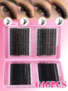 DIY Set Of 640 Individual Eyelash Clusters – High-Capacity, Extra-Long Style With Mixed Lash Types. Features 8 Density Options: 10D, 20D, 30D, 40D, 50D, 60D, 80D, And 100D. Suitable For Home Use, Music Festivals, And Everyday Wear. Comes In A Portabl - D - View 9