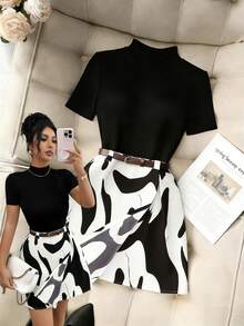 Women's Casual Daily Printed Mini Skirt - 杏色 - 查看 1
