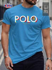 Original HPC POLO T-Shirt With Round Neck And Short Sleeves – Themed Graphic Design "HPC: Retro Typography Houston" – 100% Cotton - 霧霾藍 - 查看 1