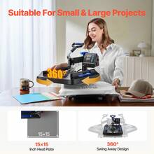 8-In-1 Heat Press Machine, 380 X 380 Mm Heat Press, Digital Control, Multifunction, For T-Shirts, Caps, Mugs, Plates, Blue - 查看 5