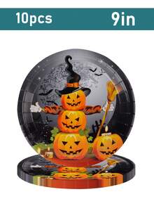 50 piezas de platos de papel, vasos y servilletas para fiesta de Halloween, platos de papel con diseño de calabaza, vajilla desechable para mesa de postres, decoración de fiesta de cumpleaños, set de regalo para decoración de fiesta de vacaciones para 10 personas - multicolor - Ver 13