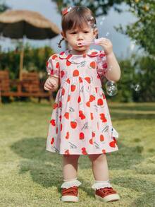 mini bala Cotton Girls Petal Sleeve Dress Soft Breathable Summer Outfit - Red Hue - View 1