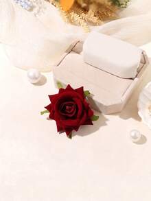 1PC Women's Velvet Rolled Edge Artificial Rose Flower Hair Clip, Suitable For Summer Beach Vacation Decoration, Great Hair Accessory Creative Gift (Flower Color Is Artificially Dyed, Gradient Color May Vary Slightly, Please Understand) - Multicolor - View 3
