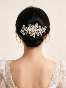 1 buah Sisir Rambut Bunga Daun Mutiara Berlian Imitasi Elegan Bergaya Vintage, Aksesori Pernikahan Pengantin, Hiasan Kepala Penata Rambut Sanggul Gaun Pengantin, Sisir Samping - MultiWarna - View 9