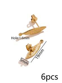6Pcs 304 Stainless Steel 18K Gold Plated Textured Leaf Stud Earring Posts With Loop, DIY Jewelry Findings For Dangle Earrings & Pendants - Earrings - View 8